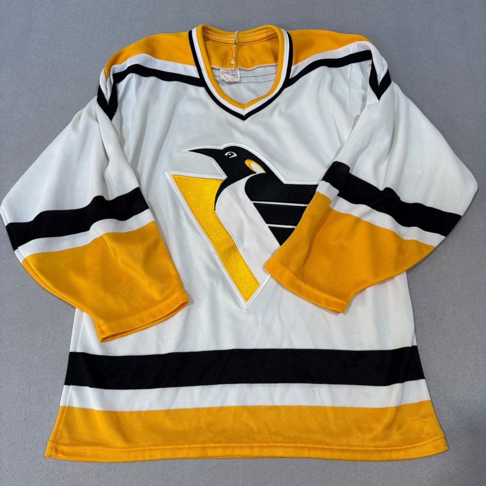 CCM Hockey Jersey Mens Small White Pittsburgh Penguins Robo Penguin Vintage 90s